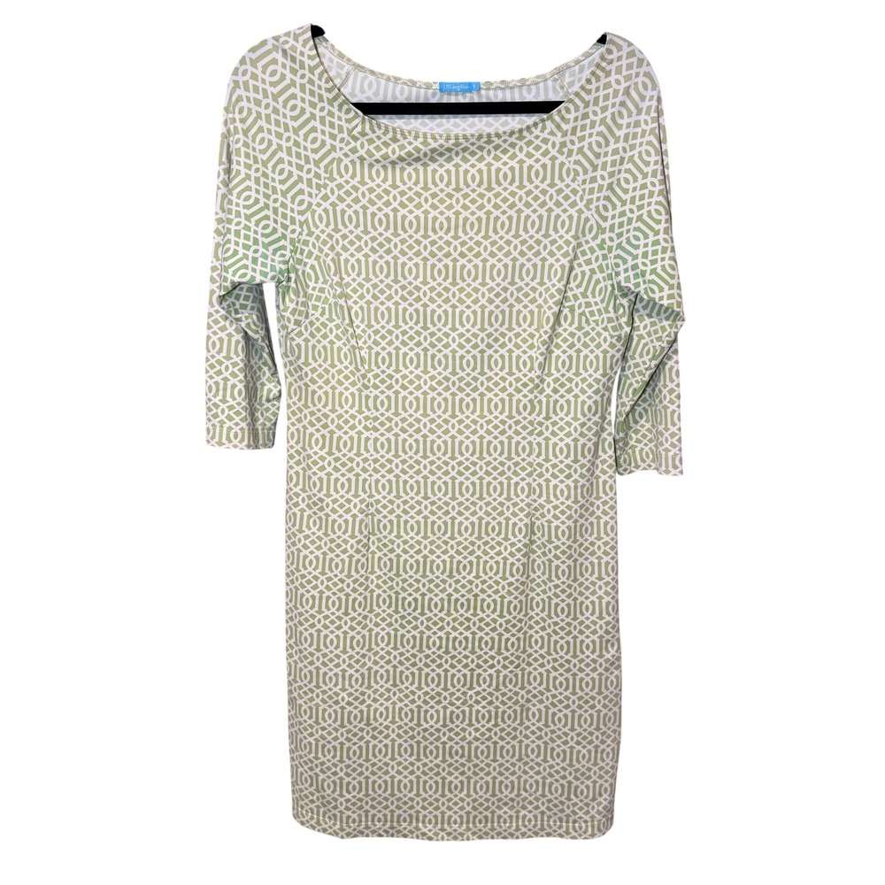 J‎ McLaughlin Boatneck Geometric Dress Catalina Cloth Green White Size Small